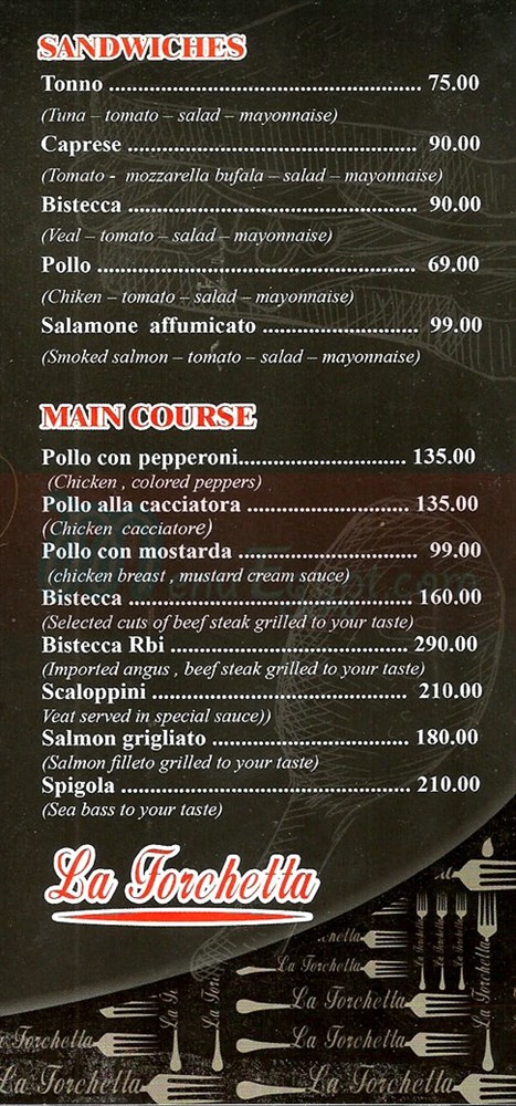 La Forchetta Restaurant menu